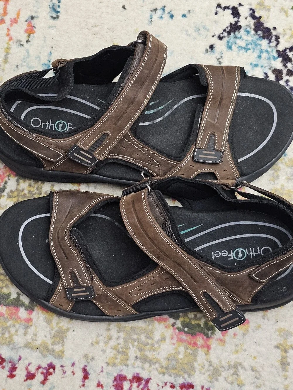 Orthofeet 565 Sandals Mens 10 2E Wide Brown Leather Arch Support Walking